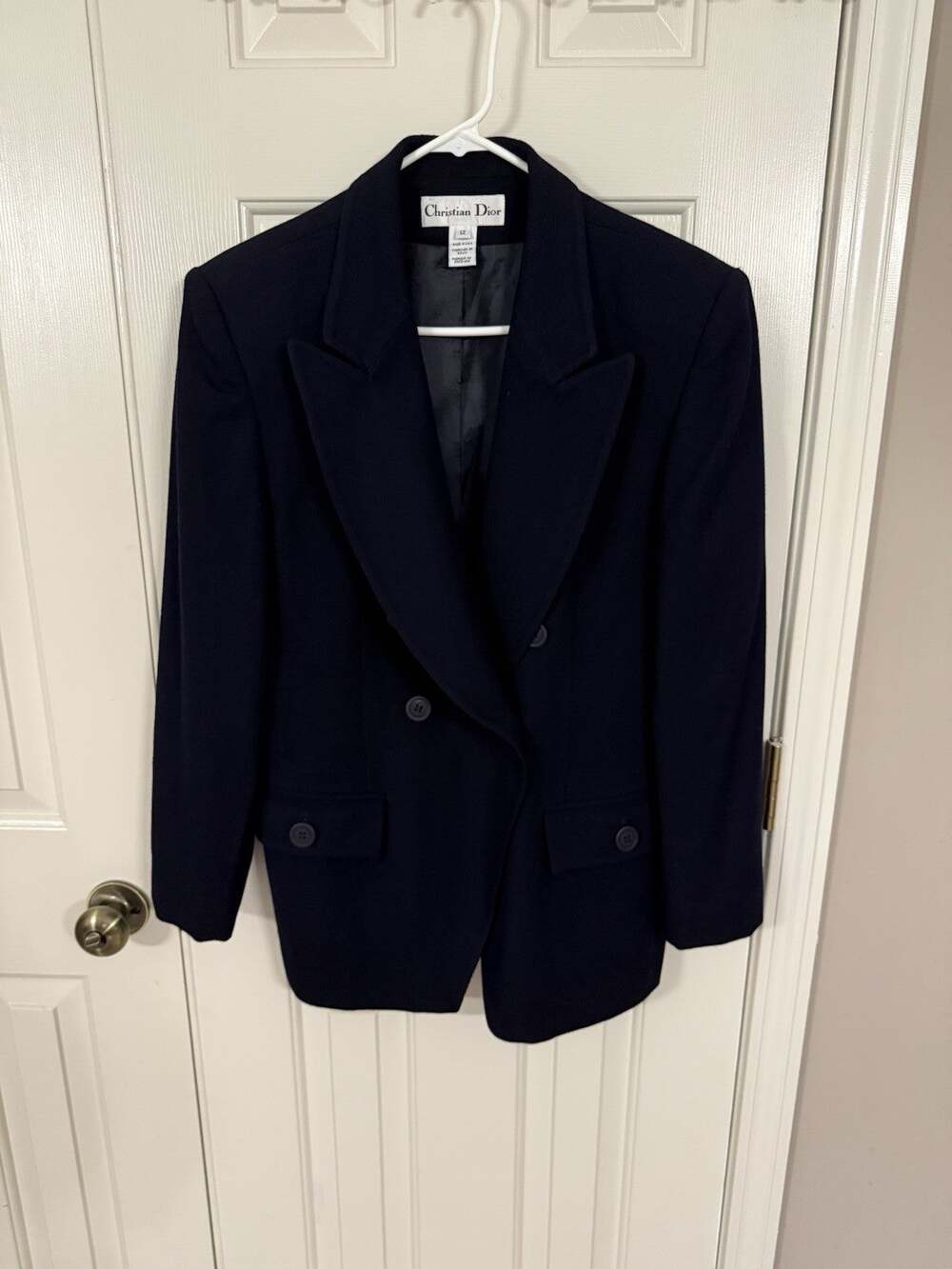Christian Dior Women’s Vintage Double Breasted Acetate Wool Blazer 12 Navy USA